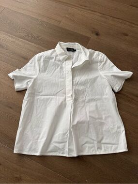 White Short-Sleeve Collared Tunic Top